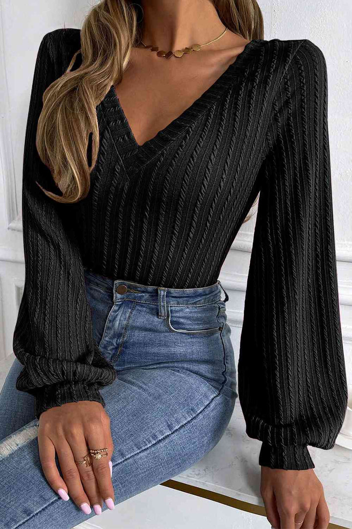 V-Neck Long Sleeve Knit Top