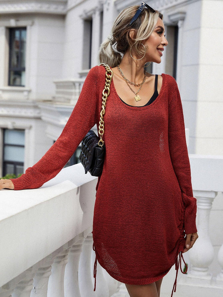 Drawstring Detail Open Back Scoop Neck Knit Top - BELLATRENDZ