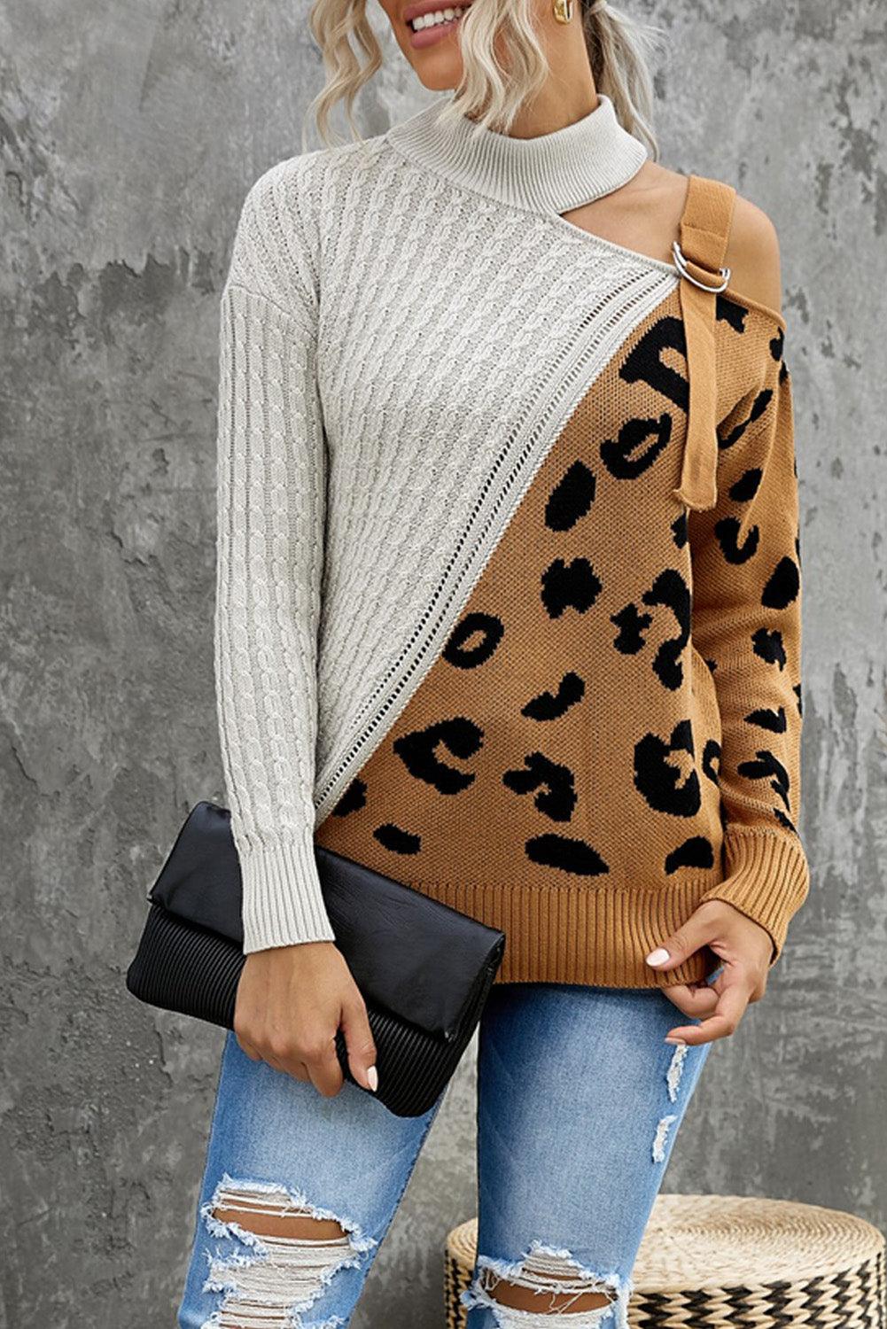 Leopard Block Turtleneck Sweater - BELLATRENDZ