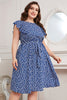 Plus Size Round Neck Tie Waist Dress