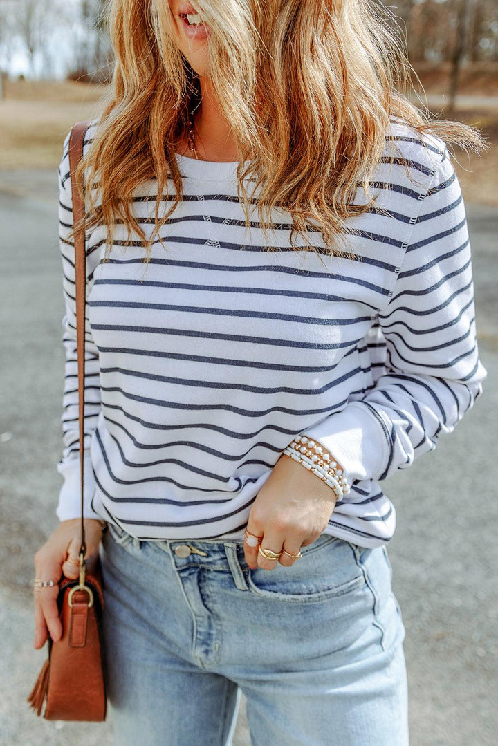 Striped Long Sleeve Round Neck Top - BELLATRENDZ