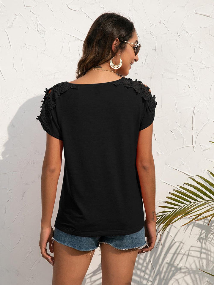 Spliced Lace Cold-Shoulder Blouse - BELLATRENDZ