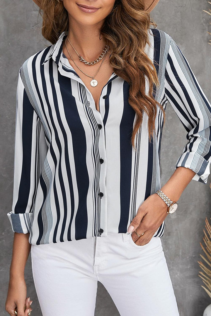 Striped Button-Down Long Sleeve Shirt - BELLATRENDZ