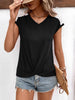 Spliced Lace V-Neck Twisted Hem Tee - BELLATRENDZ