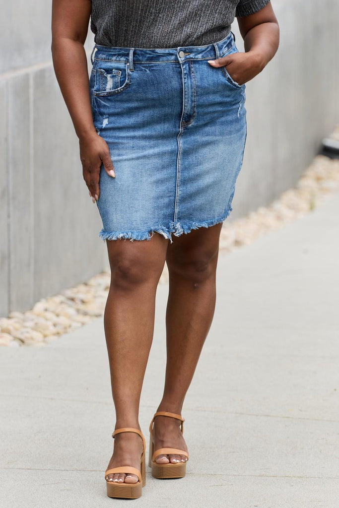 RISEN Amelia Full Size Denim Mini Skirt - BELLATRENDZ