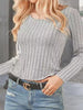 Ribbed Round Neck Long Sleeve Knit Top