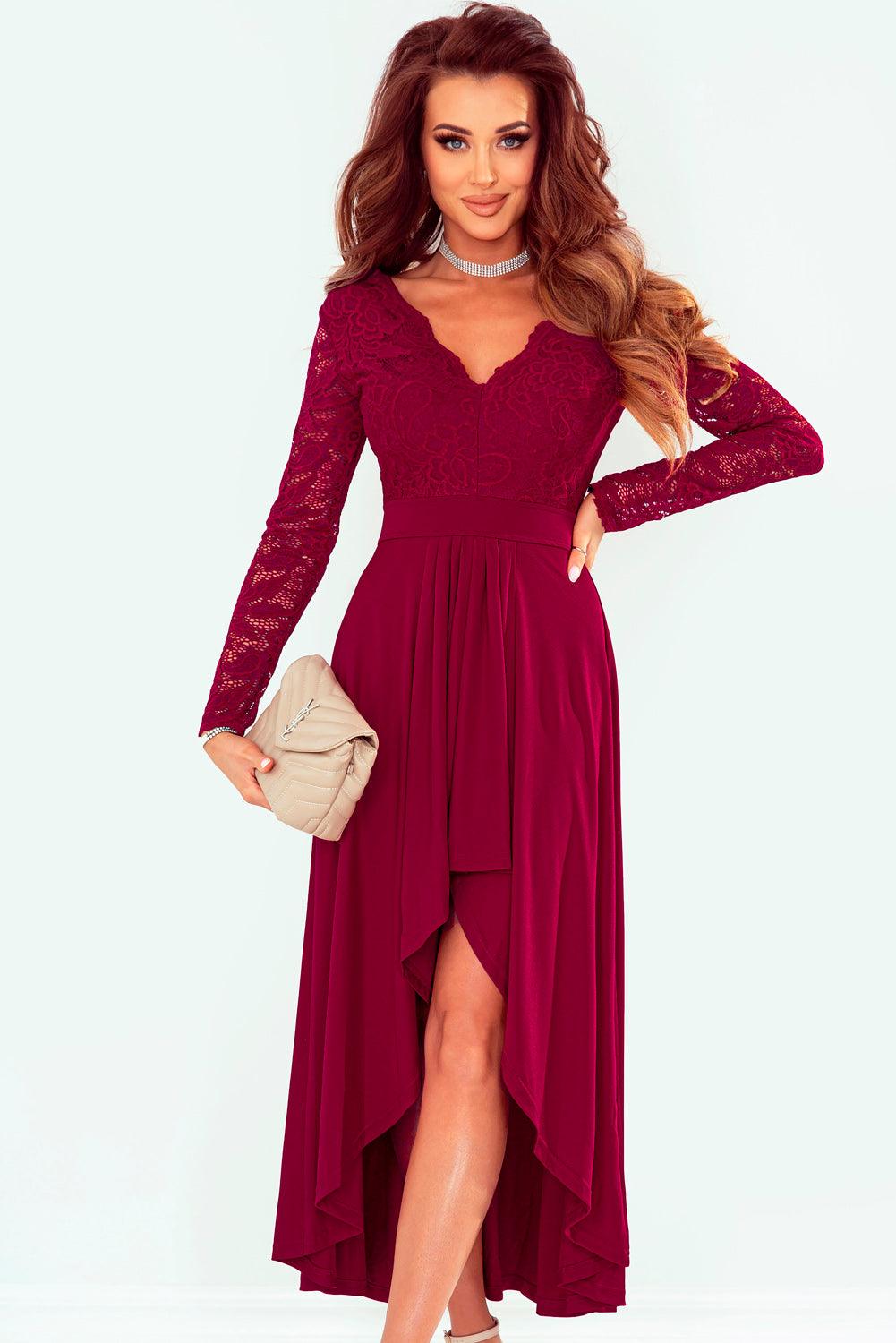 Lace High-Low V-Neck Dress - BELLATRENDZ