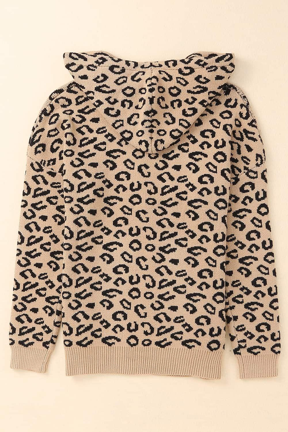 Leopard Print Drawstring Hooded Sweater - BELLATRENDZ