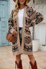 Pocketed Geometric Open Front Dropped Shoulder Cardigan