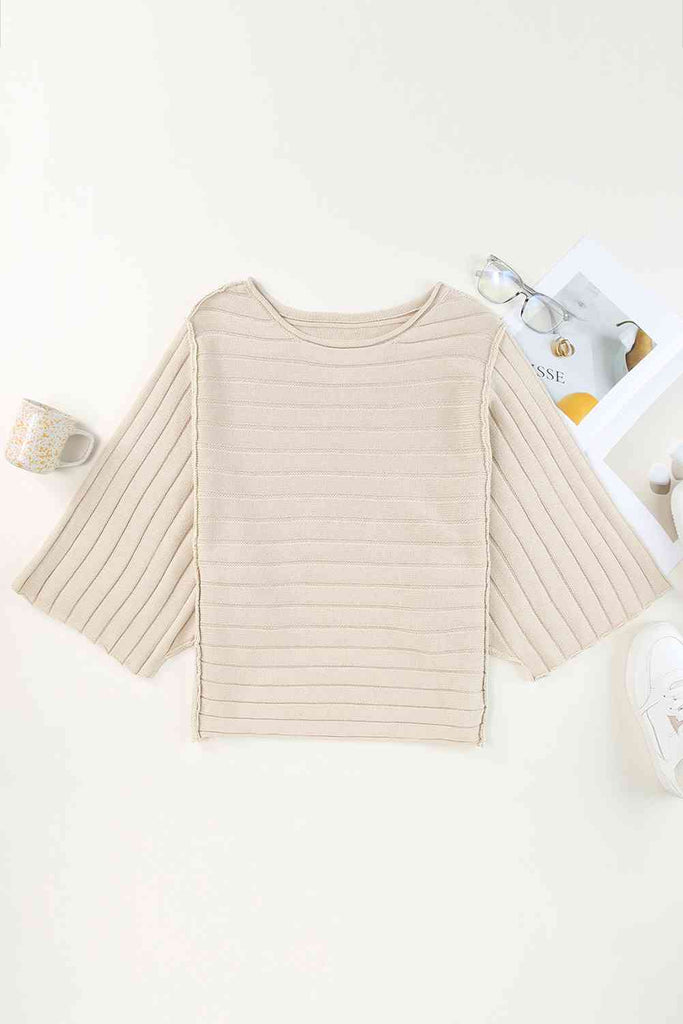 Round Neck Exposed Seams Pullover Top