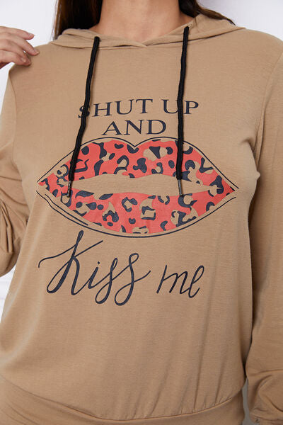 SHUT UP AND KISS ME Lip Graphic Hooded Top and Drawstring Pants Set