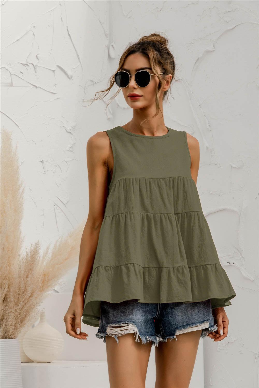 Round Neck Tiered Tank - BELLATRENDZ