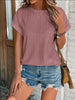 Eyelet Round Neck Short Sleeve T-Shirt