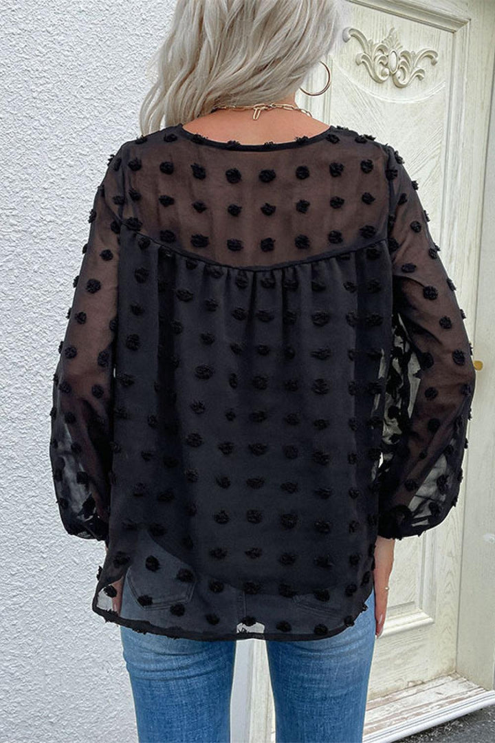 Swiss Dot V-Neck Blouse - BELLATRENDZ