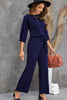 Belted Three-Quarter Sleeve Jumpsuit - BELLATRENDZ