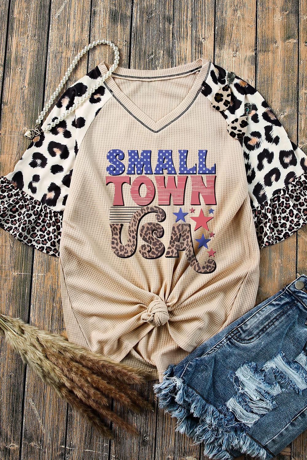 SMALL TOWN USA Graphic Leopard V-Neck Top