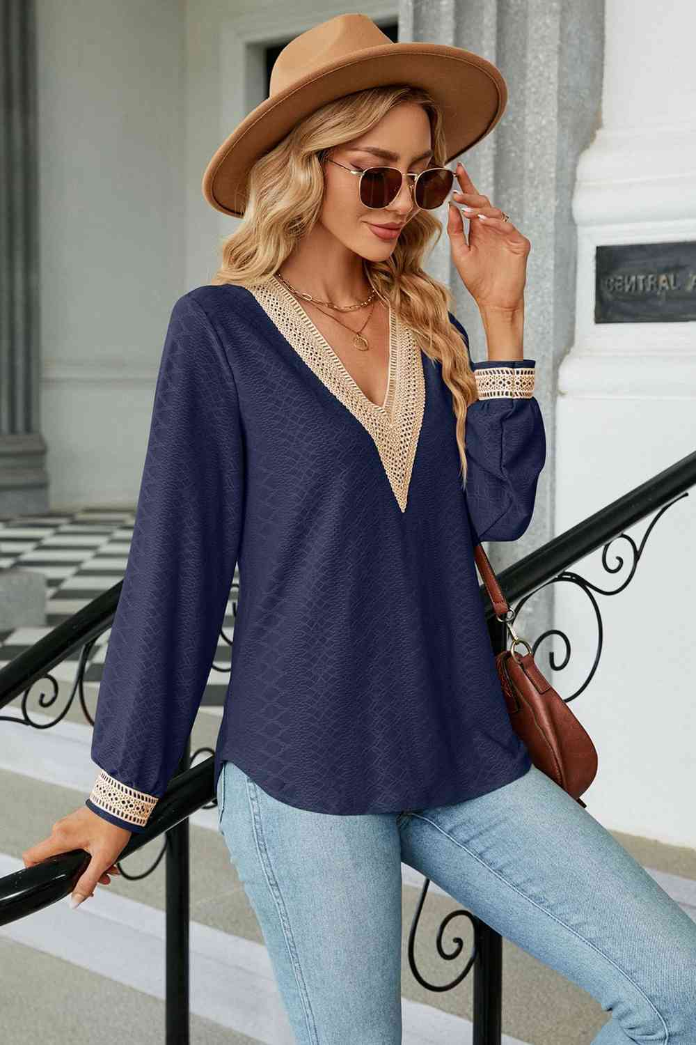 V-Neck Long Sleeve Blouse