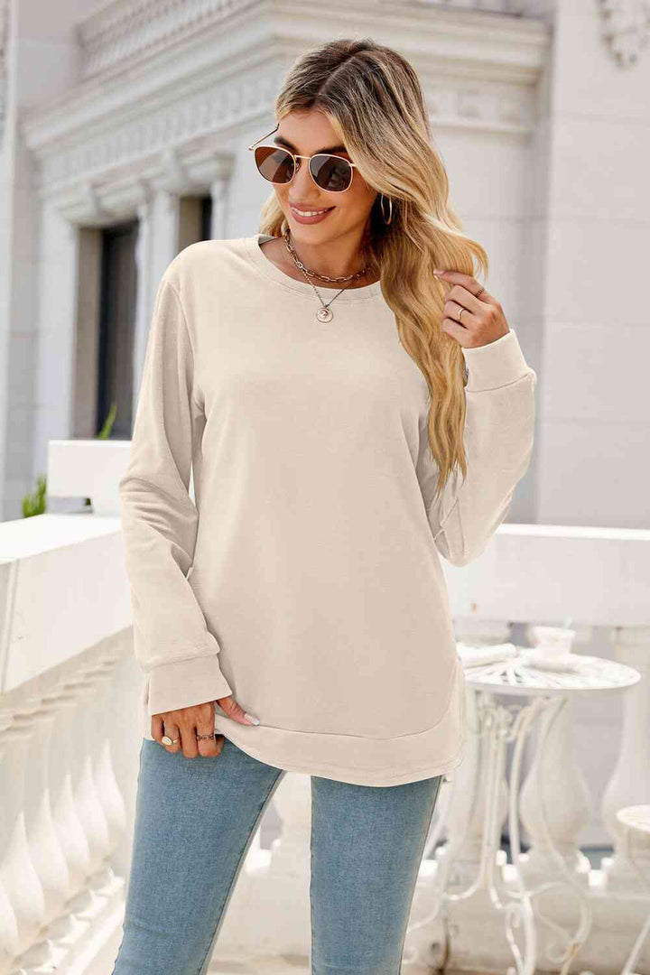 Round Neck Slit Tunic Top