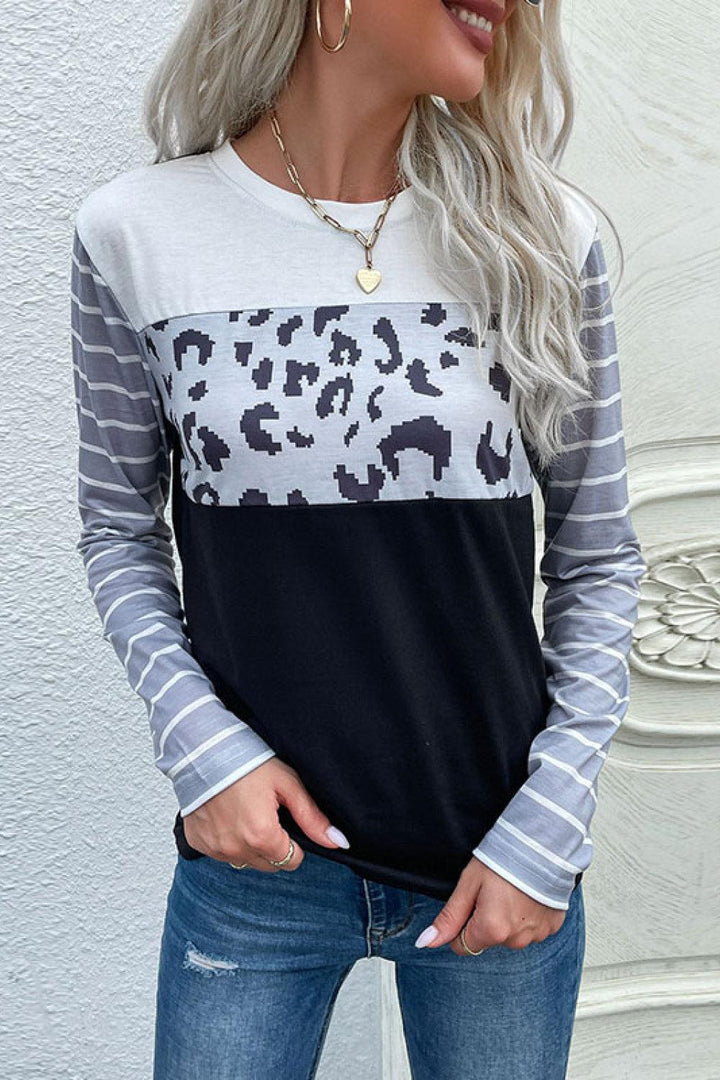 Mixed Print Round Neck Tee Shirt - BELLATRENDZ