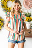 Multicolored Stripe Flutter Sleeve Blouse