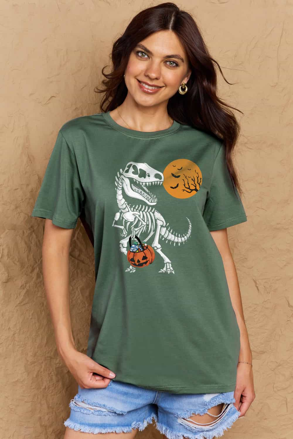 Simply Love Full Size Dinosaur Skeleton Graphic Cotton Tee