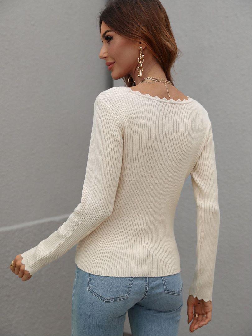 V-Neck Ribbed Knit Top - BELLATRENDZ