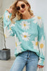 Daisy Print Openwork Round Neck Sweater - BELLATRENDZ