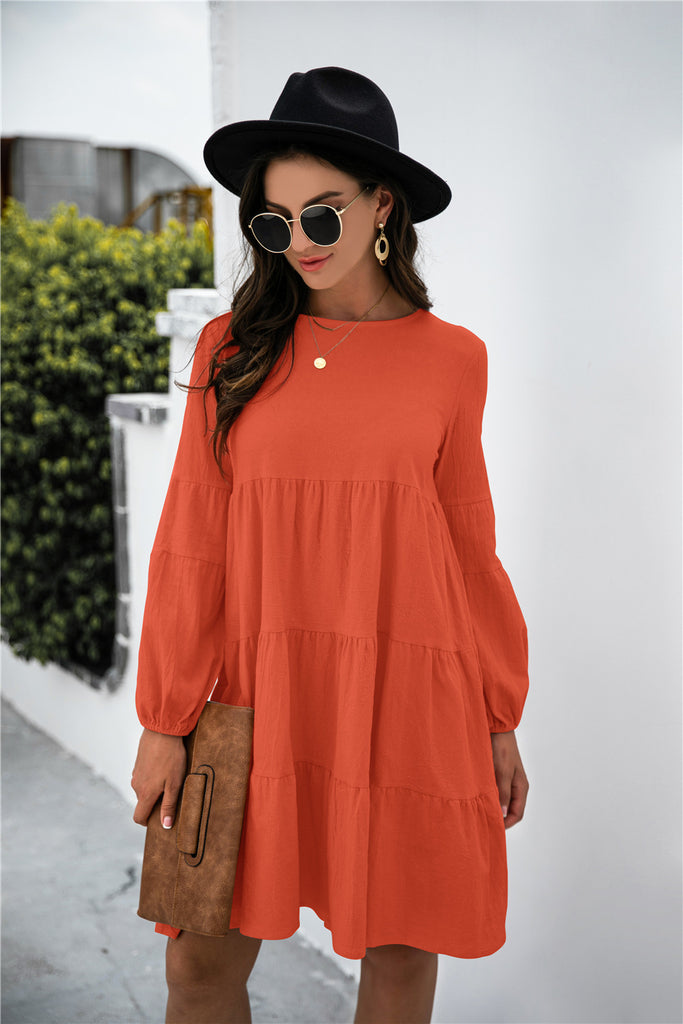 Balloon Sleeve Keyhole Tiered Dress