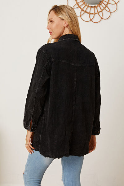 Raw Hem Pocketed Button Up Jacket
