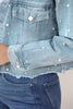 Distressed Pearl Trim Button Up Denim Jacket