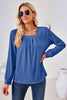 Square Neck Ruched Long Sleeve Blouse