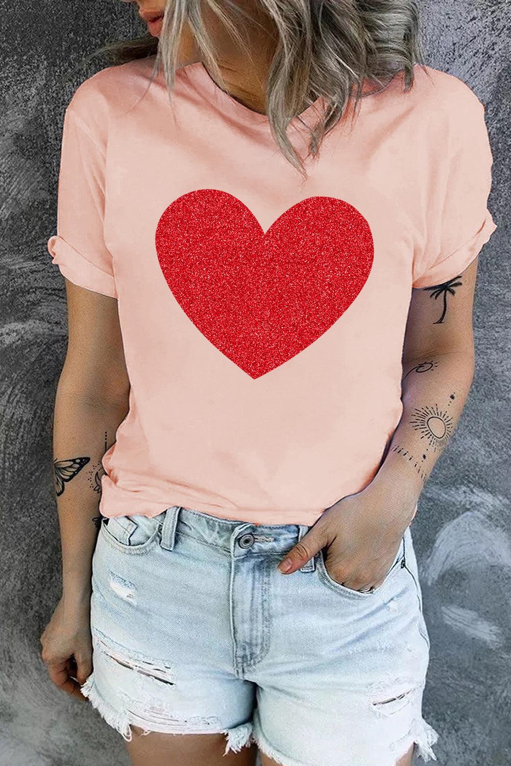 Glitter Heart Graphic T-Shirt - BELLATRENDZ