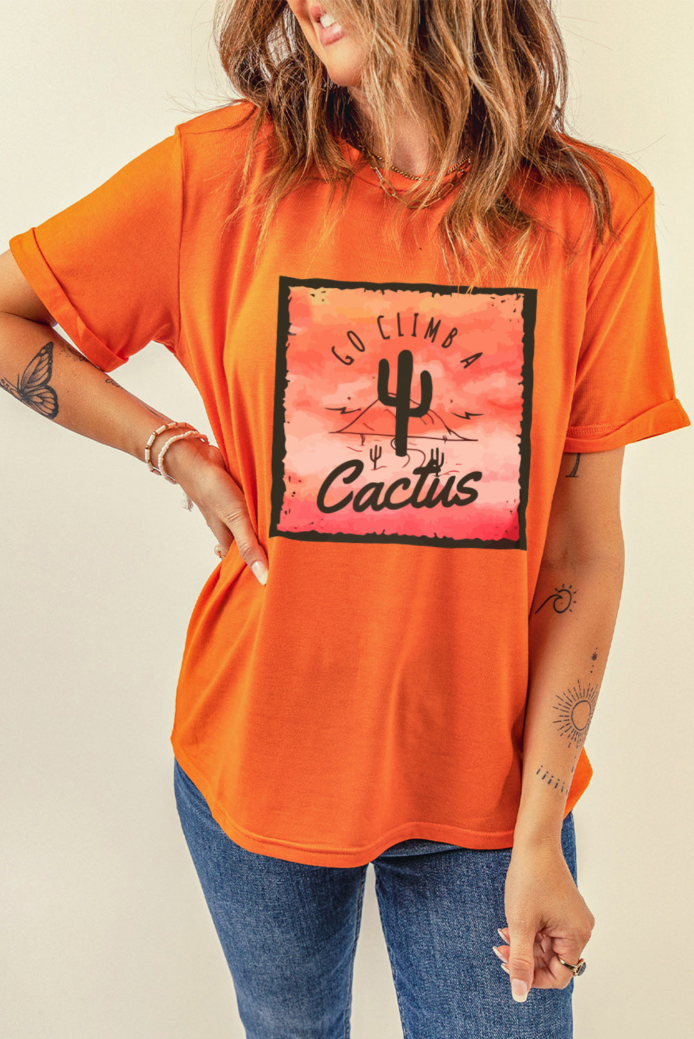 Go Climb A Cactus Slogan Graphic Tee Shirt