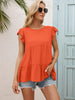 Round Neck Flutter Sleeve Tiered Blouse - BELLATRENDZ