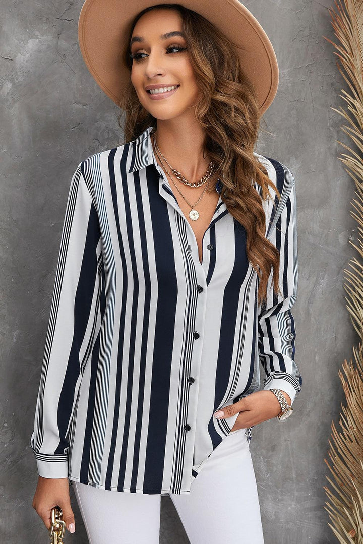 Striped Button-Down Long Sleeve Shirt - BELLATRENDZ