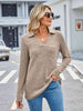 Ribbed Notched Long Sleeve T-Shirt with Pocket
