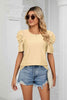 Eyelet Puff Sleeve Round Neck Blouse