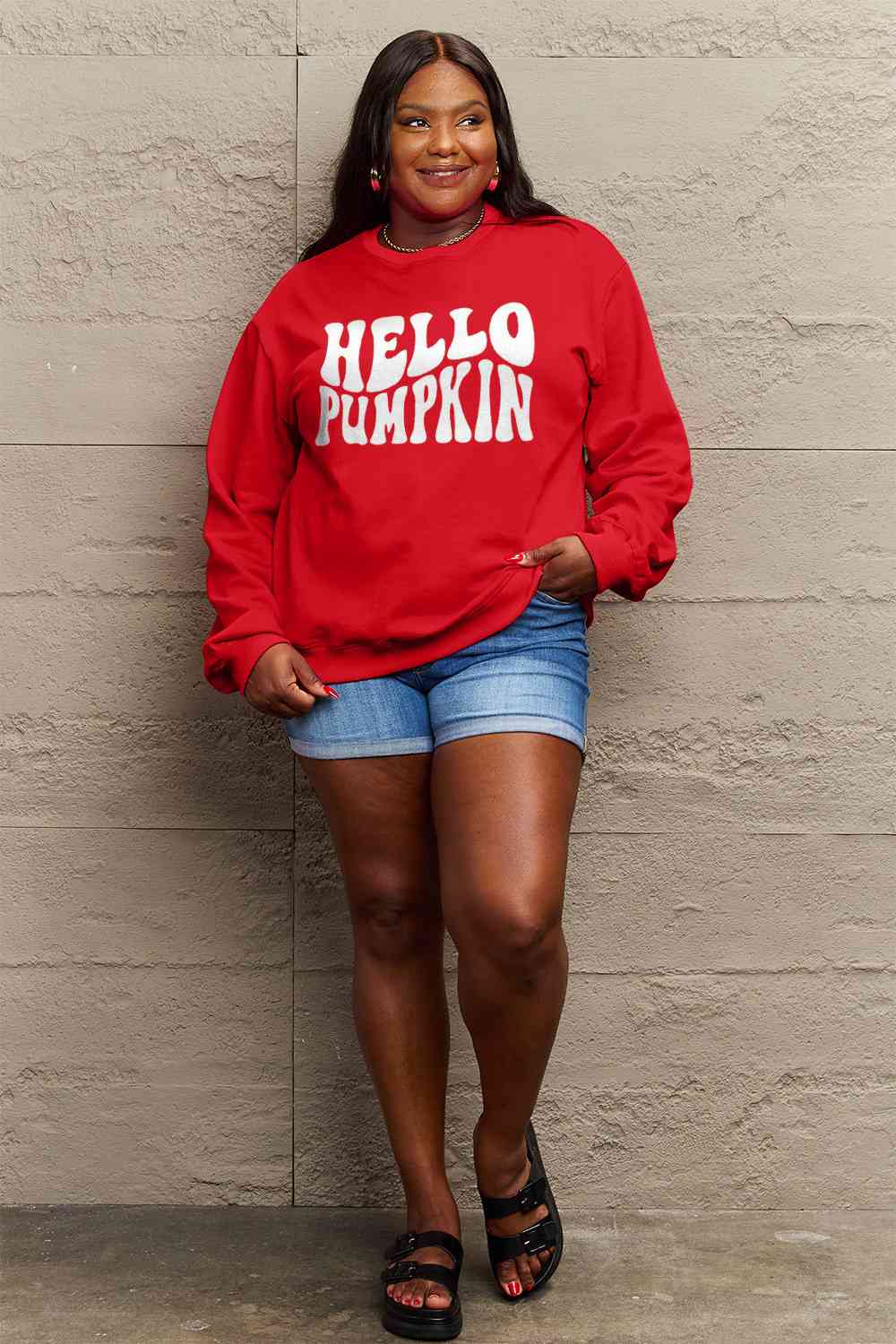 Simply Love Full Size HELLO PUMPKIN Graphic Sweatshirt