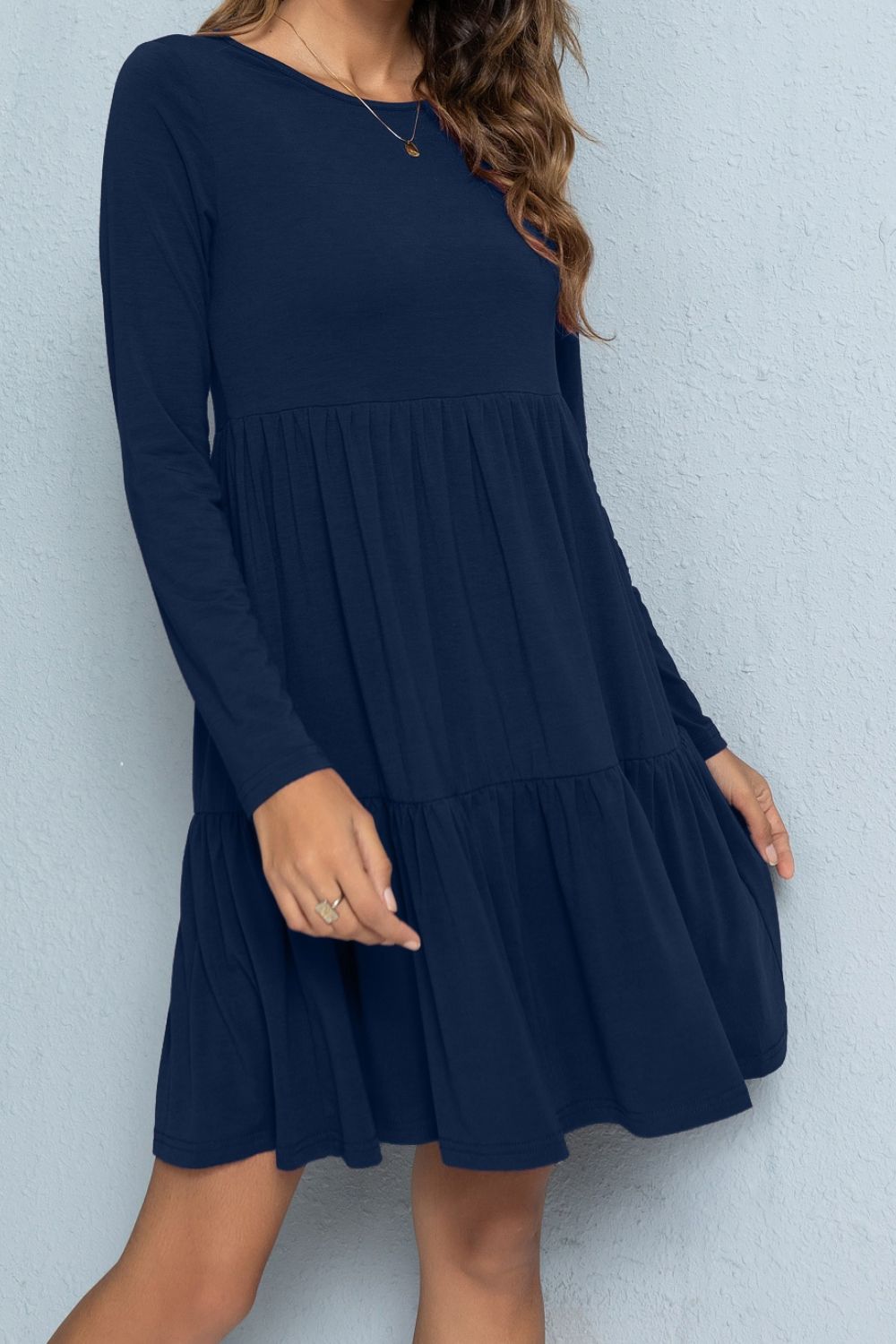 Round Neck Long Sleeved Tiered Dress