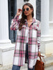 Plaid Belted Collared Neck Button Up Jacket