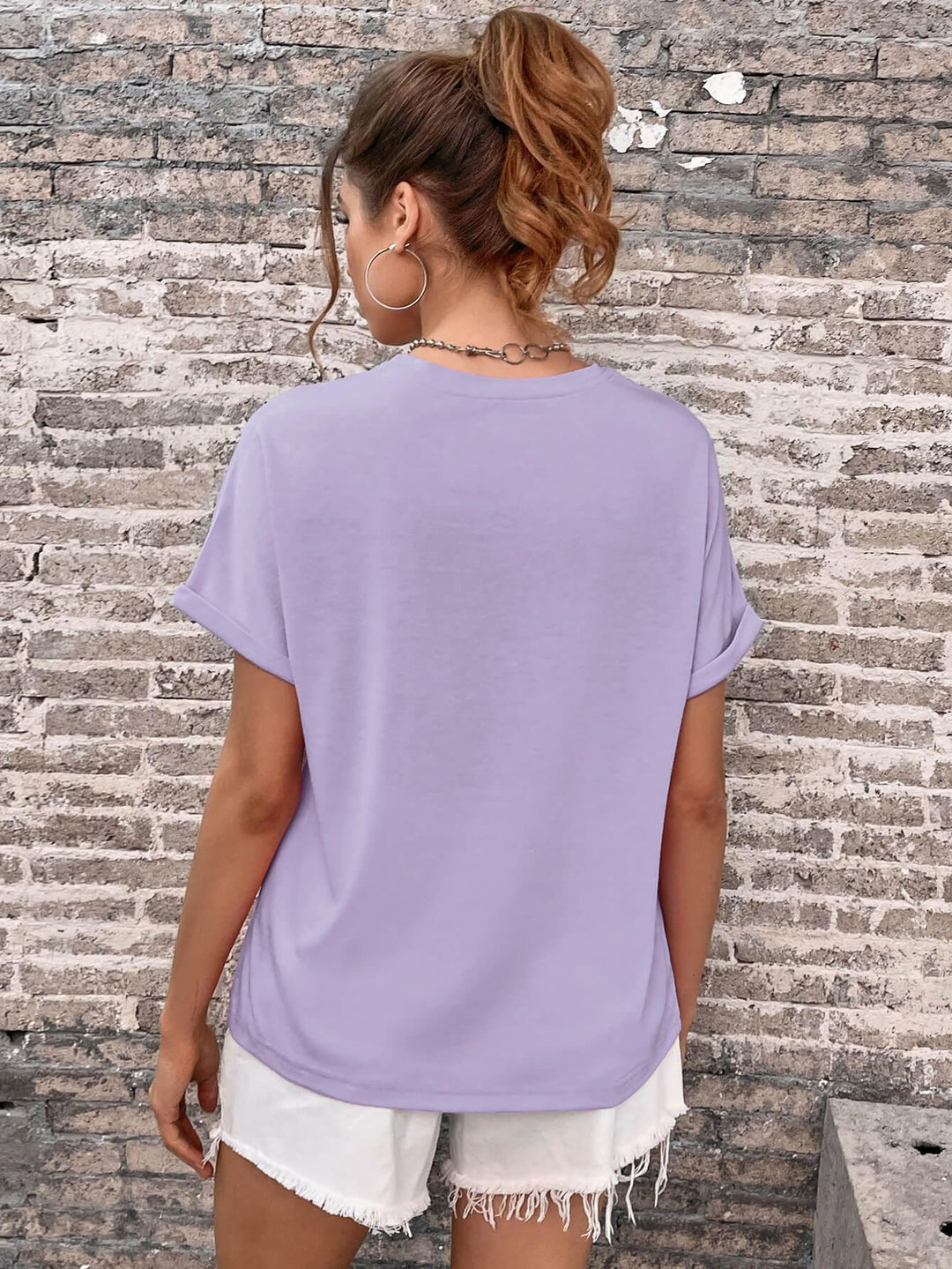 Round Neck Cuffed Sleeve T-Shirt - BELLATRENDZ