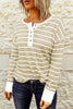 Striped Waffle Knit Henley Long Sleeve Top - BELLATRENDZ