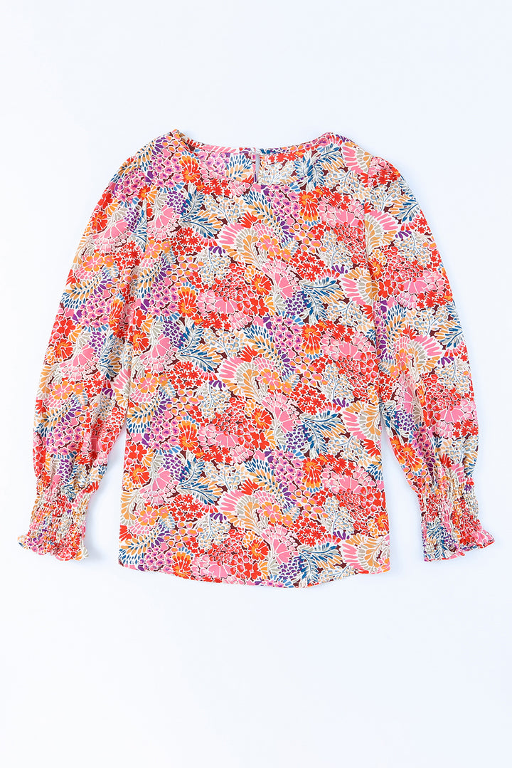 Floral Print Long Puff Sleeve Blouse