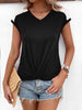 Spliced Lace V-Neck Twisted Hem Tee - BELLATRENDZ