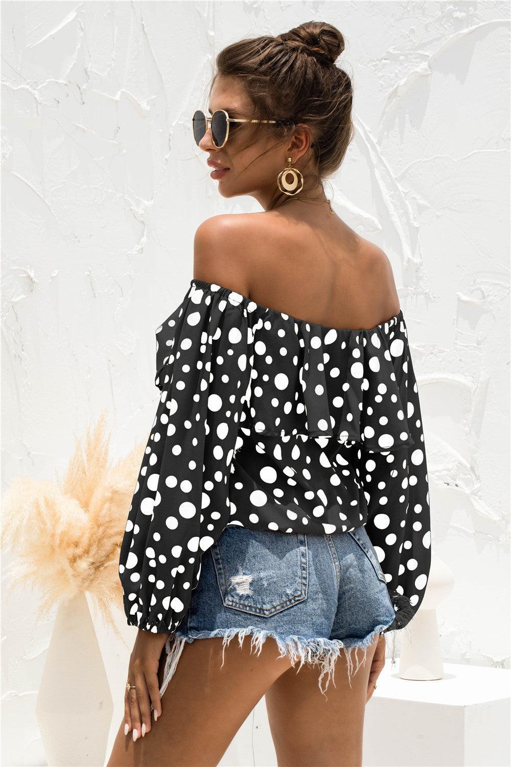 Polka Dot Off-Shoulder Layered Blouse - BELLATRENDZ