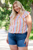 Plus Size Striped Round Neck Flutter Sleeve Blouse
