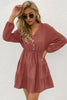 Decorative Button Tie Front Tiered Mini Dress