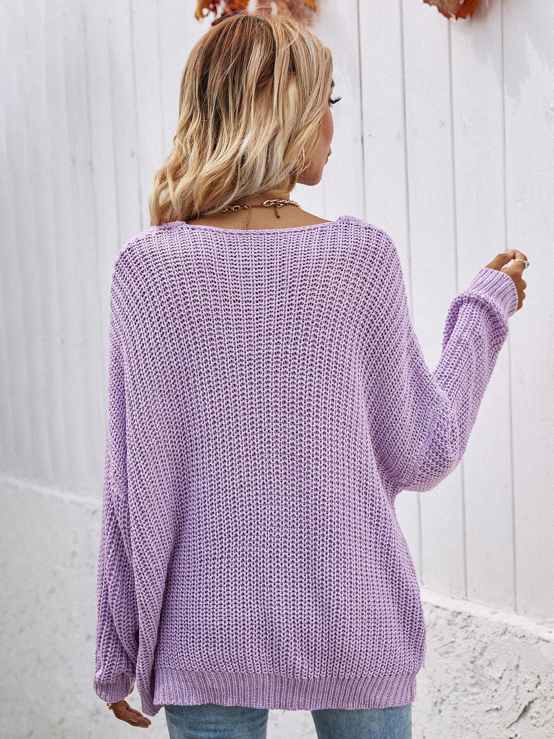 Rib-Knit Drop Shoulder V-Neck Pullover Sweater - BELLATRENDZ