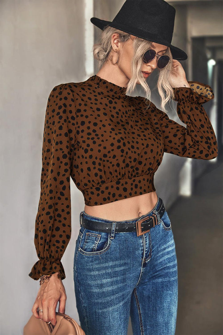 Animal Print Tie-Back Cropped Blouse - BELLATRENDZ