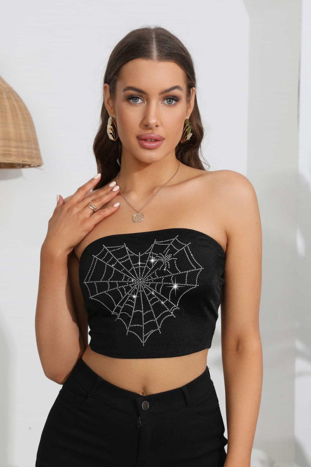 Heart Spider Web Graphic Tube Top - BELLATRENDZ